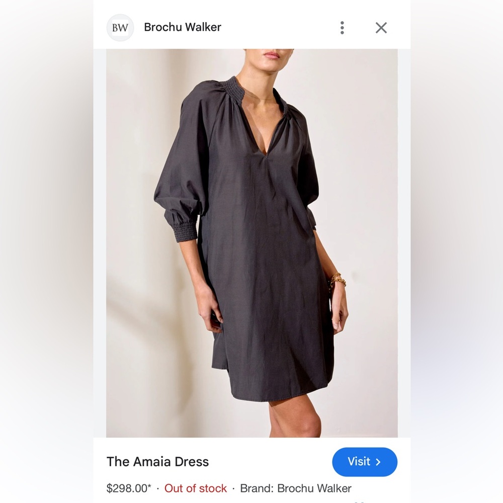 Brochu Walker Size S Charcoal Polyester Blend Long Sleeve Rouched AMAIA Dress - Picture 4 of 10